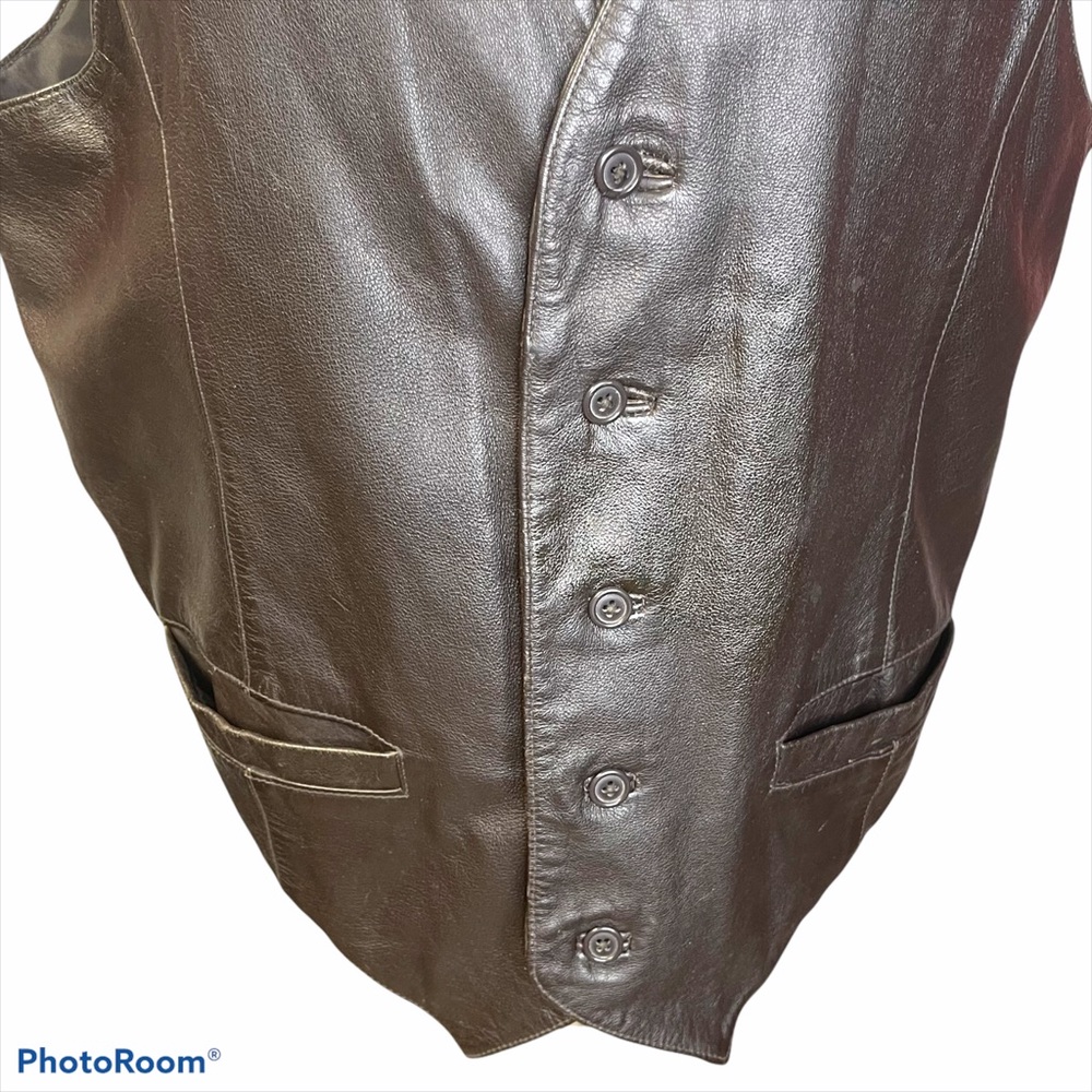 Adler Vintage leather button moto vest brown L - Picture 3 of 16